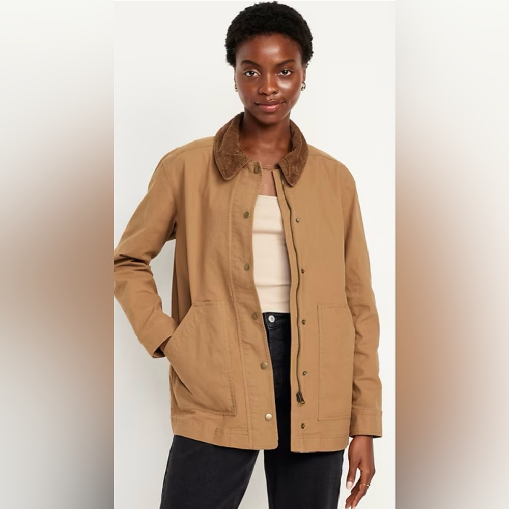 Canvas Barn Coat with Corduroy Collar